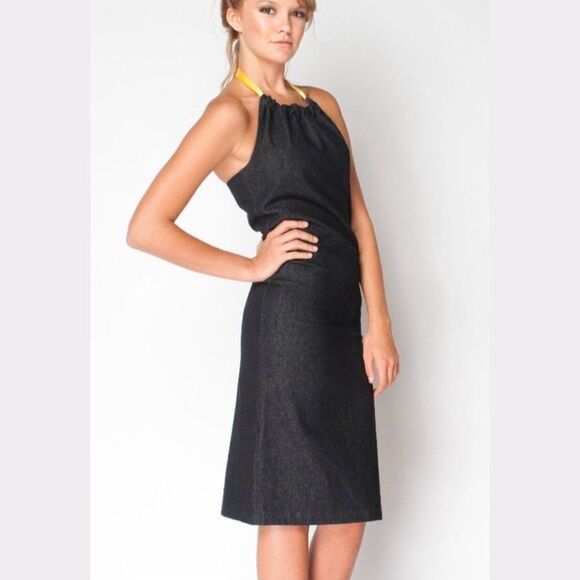 NWT Lac Et Mel Designer Denim Halter Mini Dress EU 36 - Picture 2 of 7